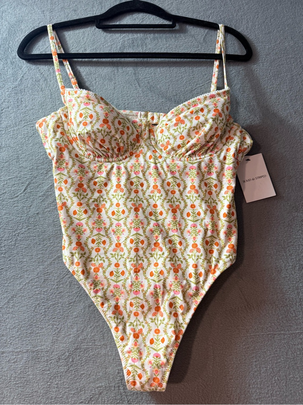 SOLID & STRIPED Cream One-Piece Swimsuit with Orange & Pink Floral Print